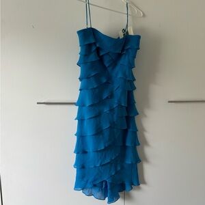 Tadashi Shoji Vibrant Blue Layered Midi  Dress ruffle fitted